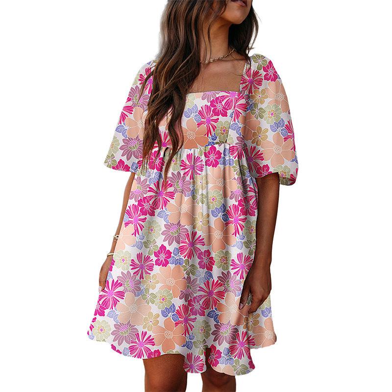 

2025 Summer Floral Print Backless Knee-Length Dress - Women s Trendy European & American Fashion Extra Small