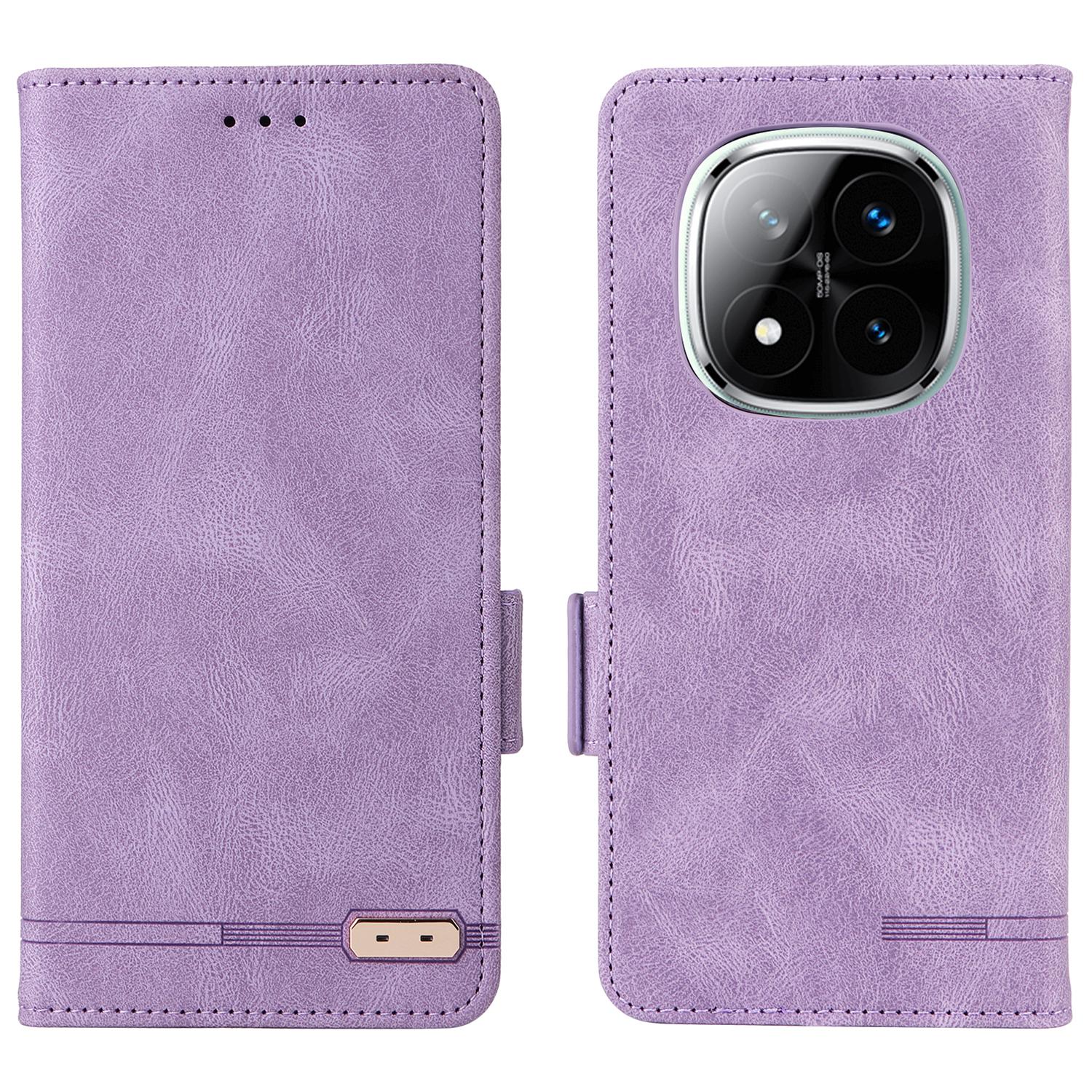 

For Xiaomi Redmi Note 14 Pro 4G Case Leather Wallet Flip Phone Cover with Hardware Decor Purple