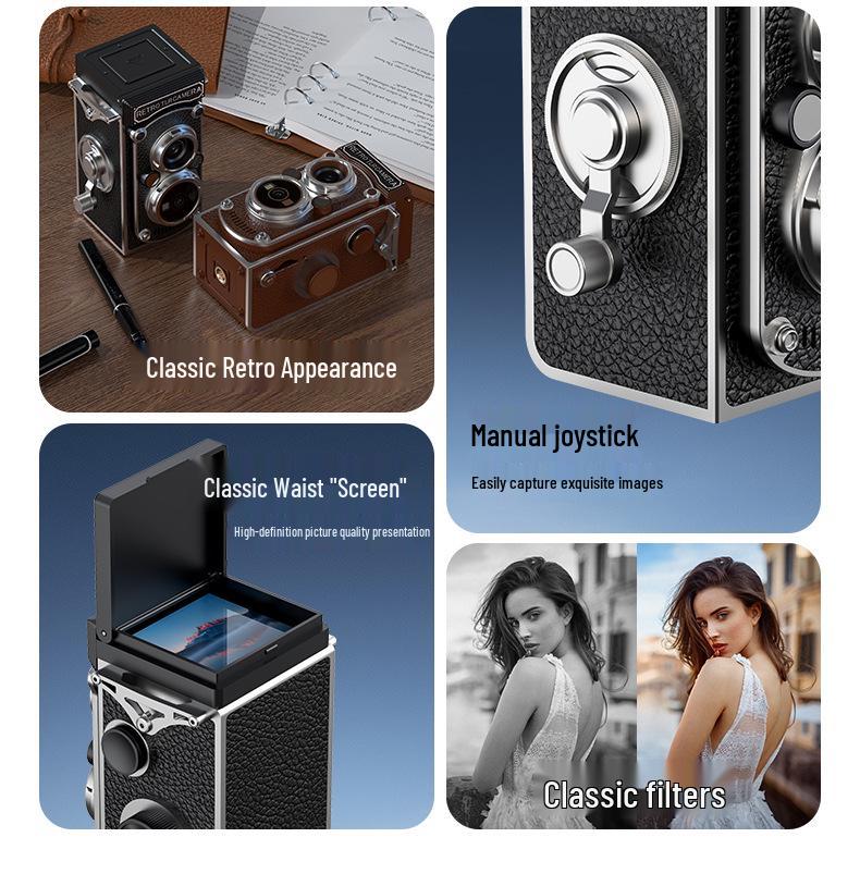 Retro Dual-Lens Travel Camera - Manual Crank, Student-Friendly, Portable Film & Digital Model