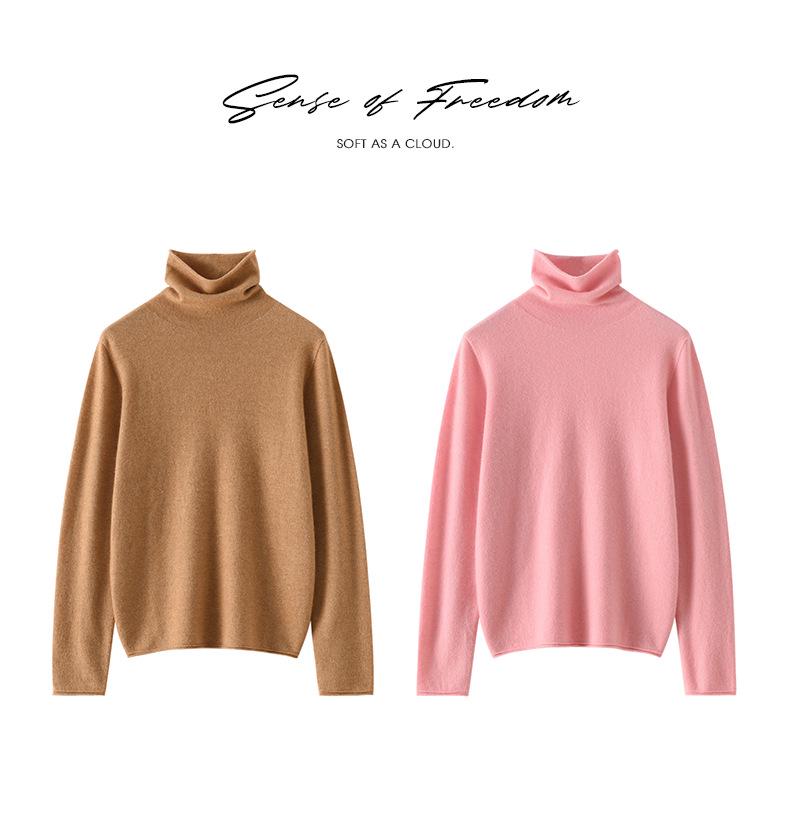Women’s Cashmere Pile Collar Sweater - High Collar, Knitted, Loose Fit, Slim Inner Layer