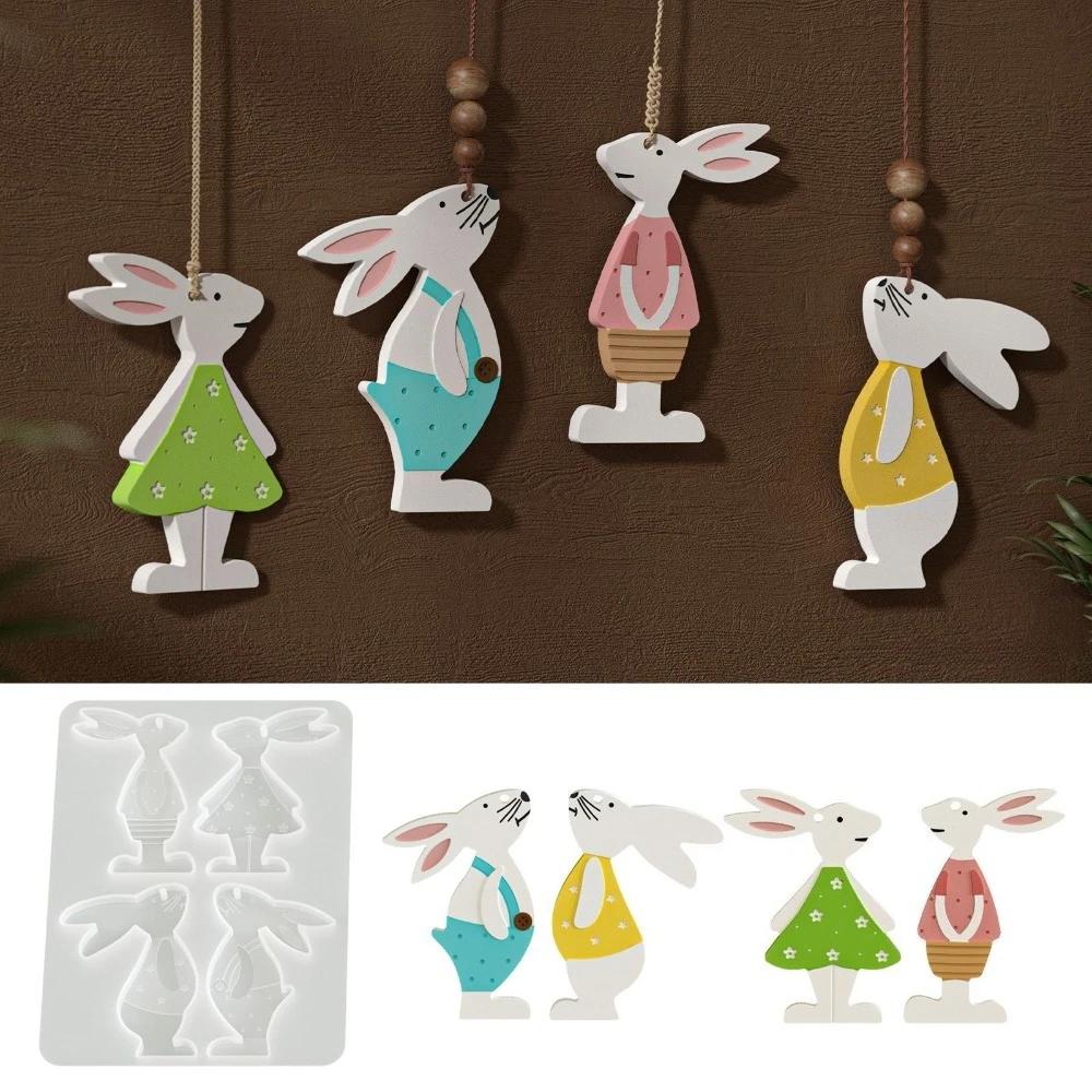 1PCS Pattern Rabbits Silicone Molds DIY Easter Decorative Hanging Tags Plaster Cement Mould Keychains Ornaments Epoxy Resin Mold