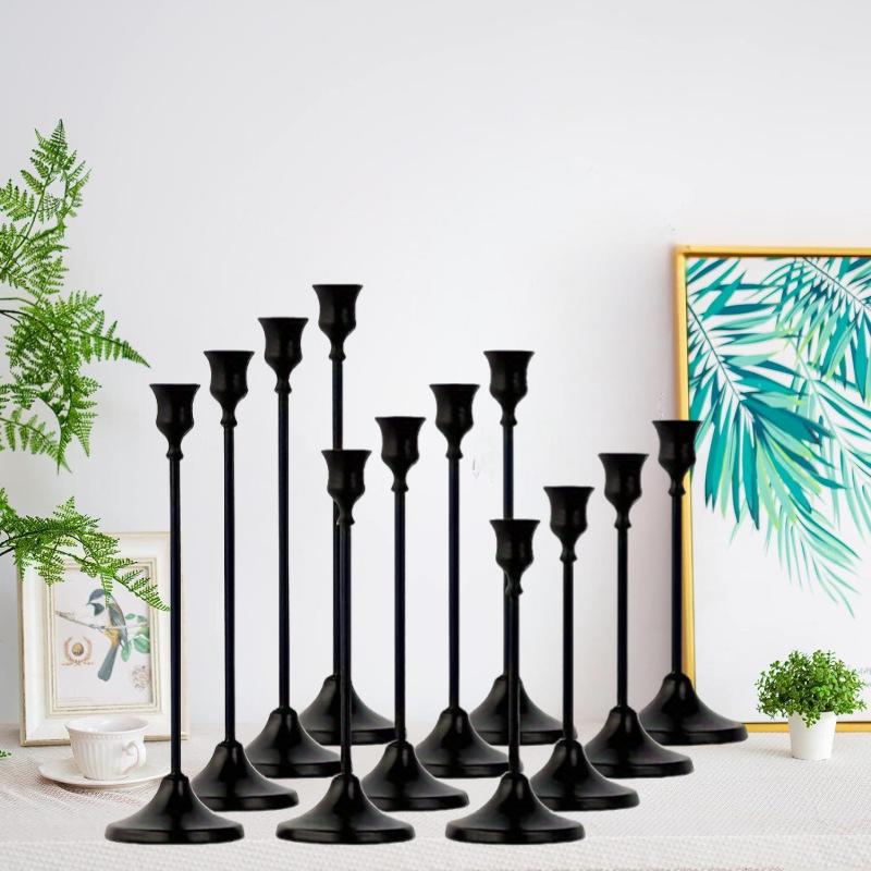 Set of 6 Elegant Bronze European Candle Holders for Romantic Tabletop Wedding and Dinner Decor