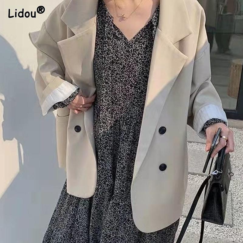 Koreanische Mode 2023 Damenbekleidung Business Casual Lockere Blazer Unifarben Temperament Taschen Knopf Frühling Sommer Dünn