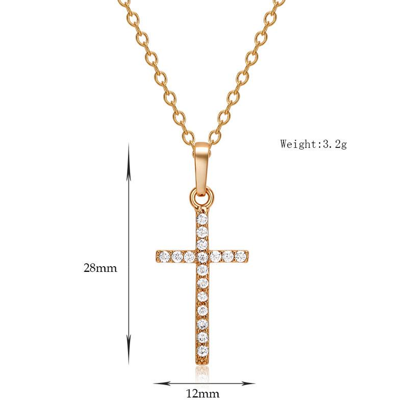 Classic Fashion Gold Color Full Zircon Shiny Cross Pendant Necklace for Women Men Gothic Luxury Collar Jewelry Accessories Gift