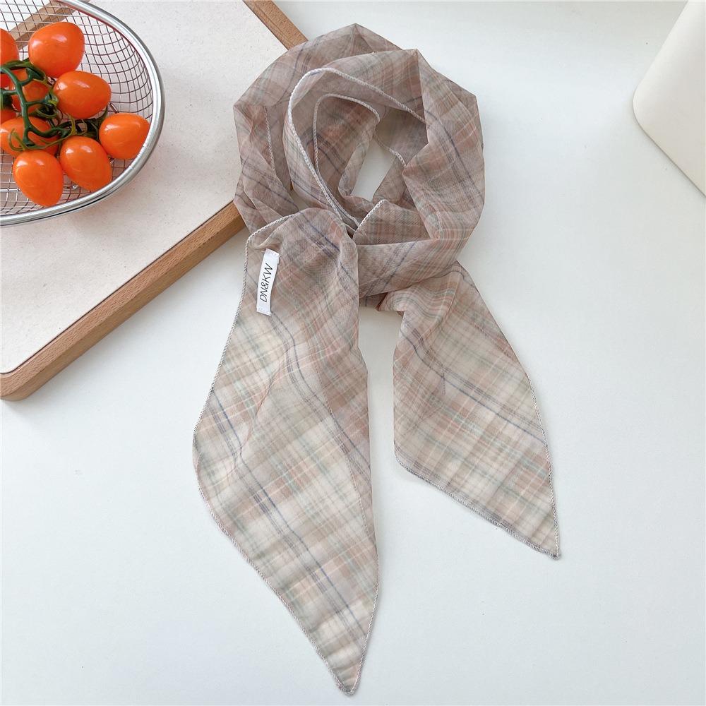 Cravat Flower Scarf Bow Ties Long Ribbon Scarves Plaid Pattern Long Silk Scarf  Scarf Accessories
