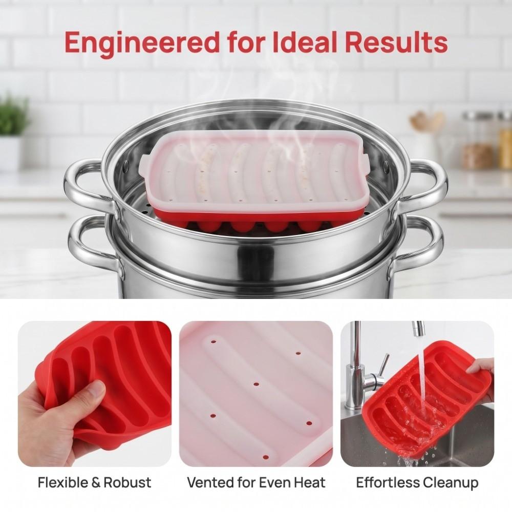 3 pezzi Con Coperchio Ventilato Stampo per Hot Dog in Silicone per Alimenti Vassoio per Preparare Prosciutto Cucina di Casa Cottura