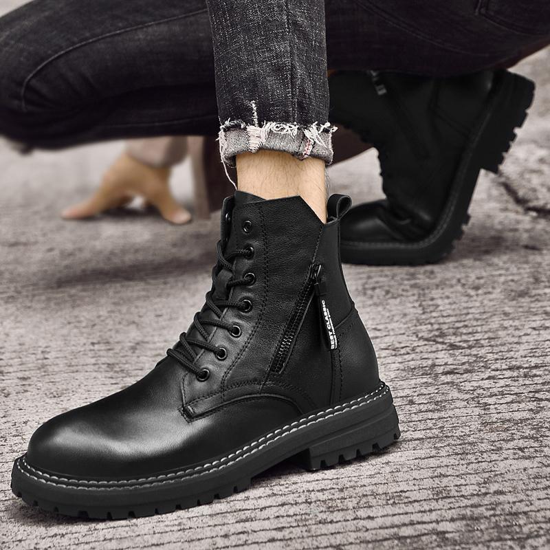 Luxury Brand Autumn Winter High Top Boots Men Casual Outdoor Cow Leather Shoes New Genuine Leather Designer Ankle Boots