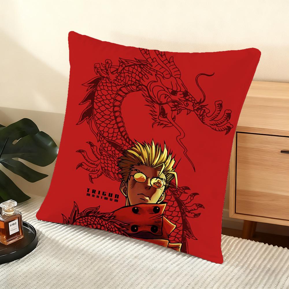 Cool Anime T-Trigun Cushion Cover Soft Short Plush Pillow Cover Smooth Cozy Texture Aesthetic Cushion Case Home Decor