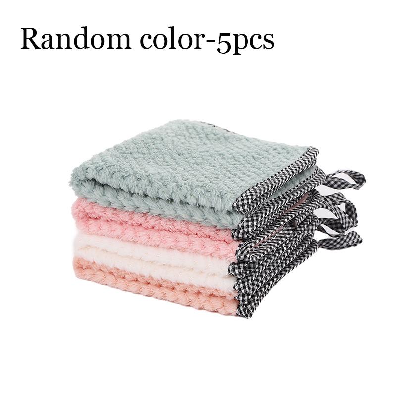 

5pcs Random Color Anti-Oil Kitchen Towel Microfiber Kitchen Cleaning Cloth Thicken Absorbent Scouring Pad Daily Dish Towel 5pcs