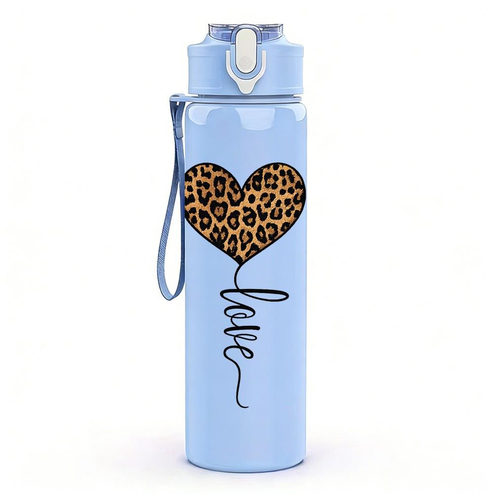 1PC Wire Frame Heart Balloon Print 750ml Color Plastic Sports Water Bottle Leakproof Flip Straw Lid Suitable for Sports Office Home Use