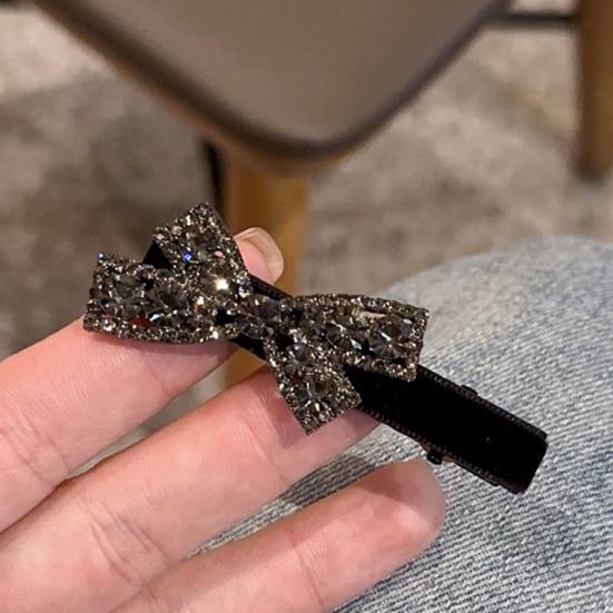 2Pcs Hairpin Velvet Bow Decor Hair Clip with Rhinestones Stable Clamping Force Bangs