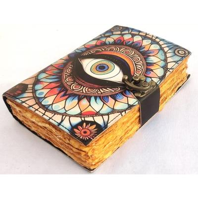 Boho Evil Eye UV-Leder-Tagebuch mit antikem Verschluss – Papier im Vintage-Stil