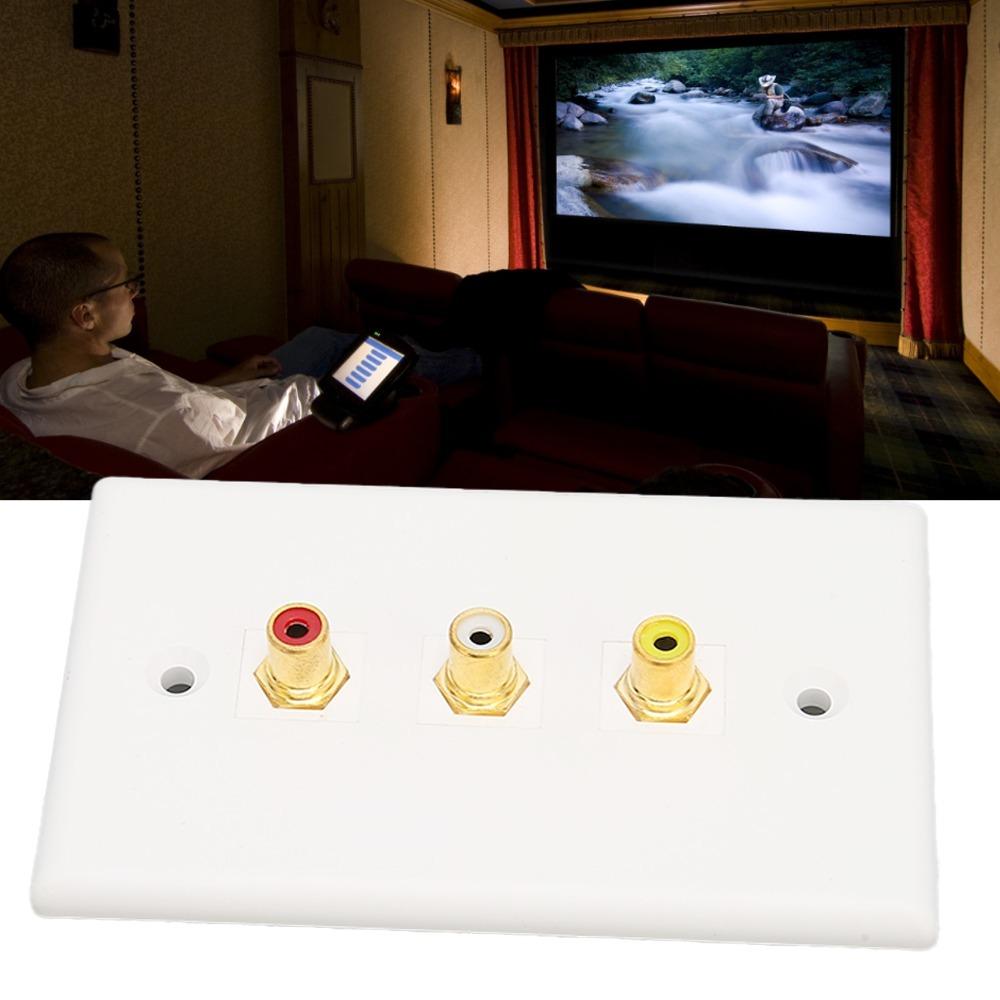 Multipurpose 3RCA Wall Plate 1080P 3RCA AV Media Wall Outlet Plates  Subwoofer Audio Port