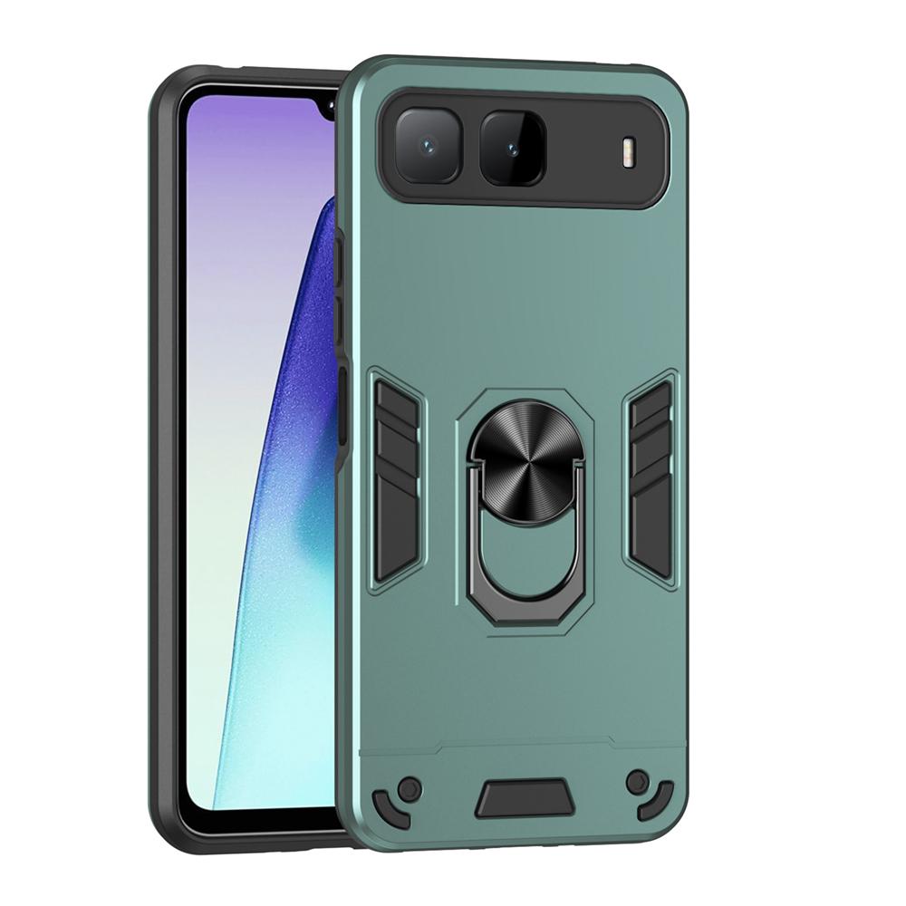 KEYSION Shockproof Armor Case for Infinix Hot 60i 5G Soft Silicone+PC Metal Ring Stand Phone Back Cover for Infinix Hot 60i 5G