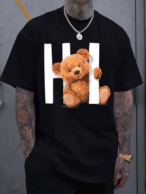 Lustiges Teddybär-Grafikdruck-Herren-Luxus-Baumwoll-Kurzarm-T-Shirt Sommer Unisex Herren- und Damen-Streetwear Trendige Kleidung