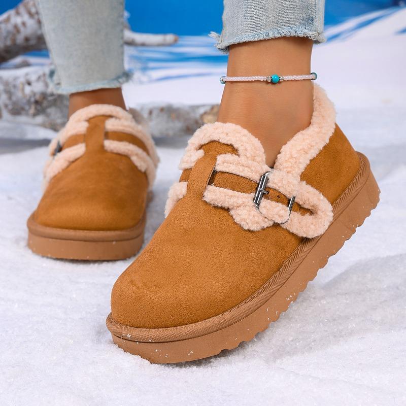 

Fashion Metal Buckle Platform Cotton Boots Women s Fashion Round Toe Deep Mouth Suede Non-Slip Wear-Resistant Flats 41