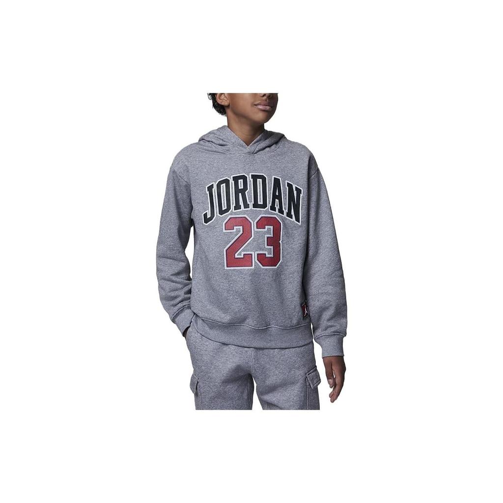Jordan Alphanumeric Hoodie Casual Plus Velvet Long-Sleeve Sweatshirt Kids Tops Carbon-Grey FV3203-091