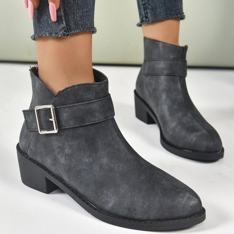 European and American Solid Color Thick Heel Metal Buckle British Style Short Boots Women's Martin Boots Women's Boots