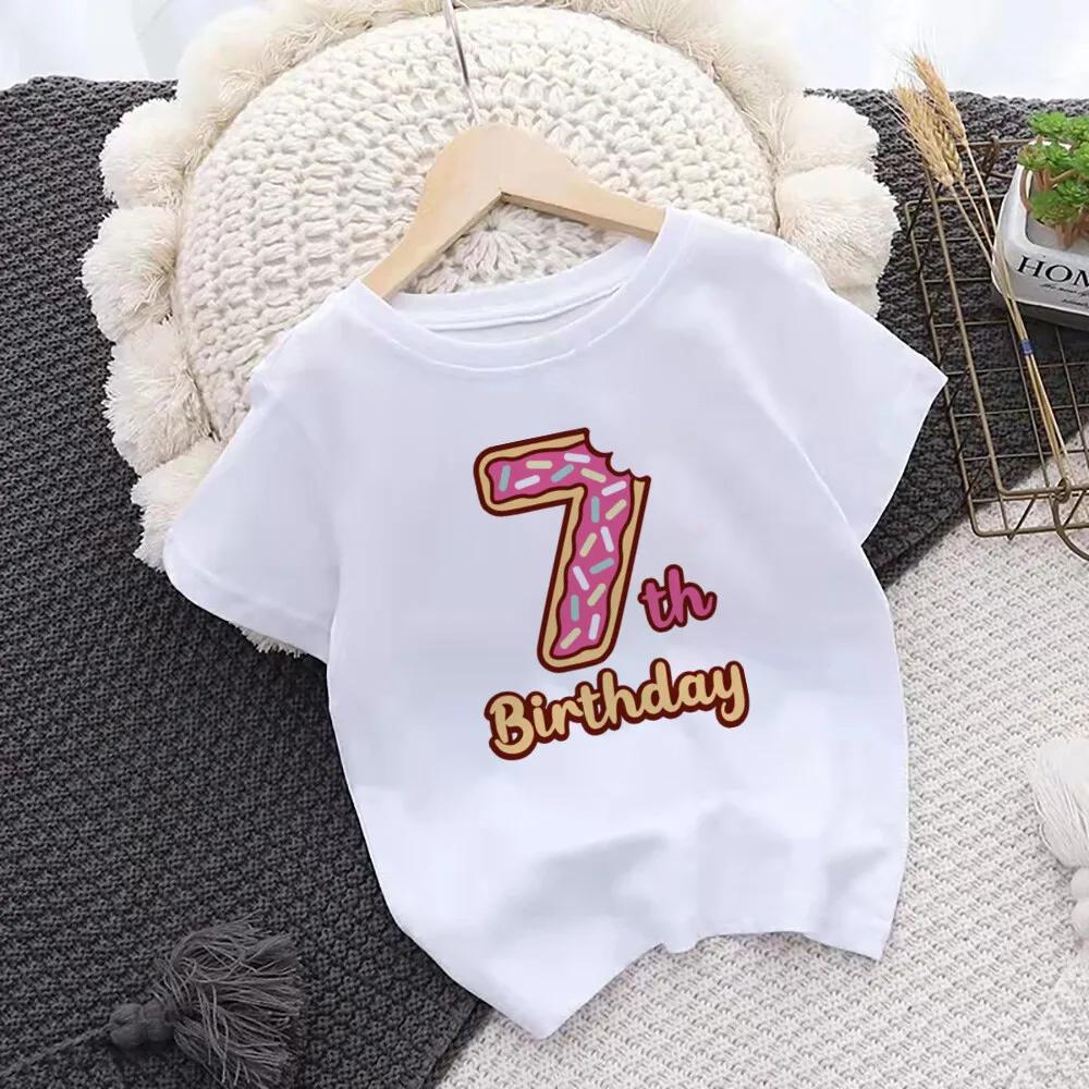 Doughnut Birthday Number Shirt 1-9 Birthday T-Shirt Wild Tee Girls Party T Shirt Birthday Outfits Clothes Kid Gift Fashion Tops