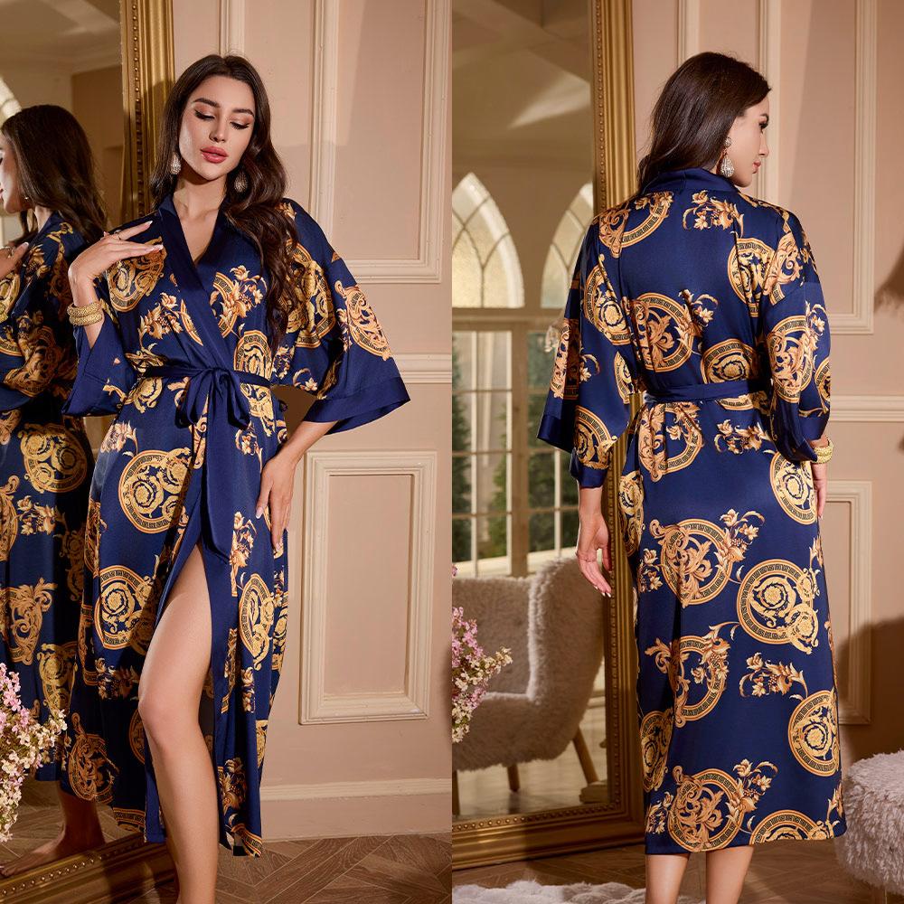 Yaoting's new pajamas women's spring and autumn seven-quarter-sleeved satin pajamas women's long-sleeved thin loungewear WP1110
