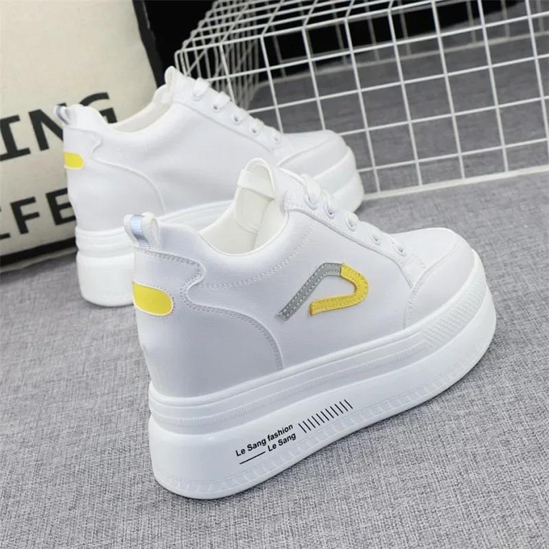 Fashion New autumn and winter fashion casual shoes women's high heels 10 cm thick base sneakers black white 34-39 platform boots