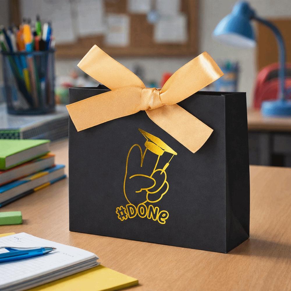 10Pcs Black Graduation Candy Box Gilded Pattern Folding Paper Pouches  Party Supplies