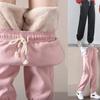 Women Winter Lamb Fleece Lined Jogger Pants, Thick Thermal Warm Sweatpants, Elastic Waist Cuffed Ankle Loose Plus Size Casual Sports Trousers
