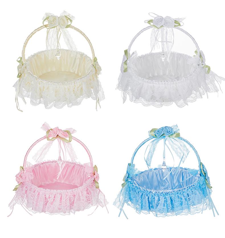 European Style Milky White Flower Girl Basket for Weddings