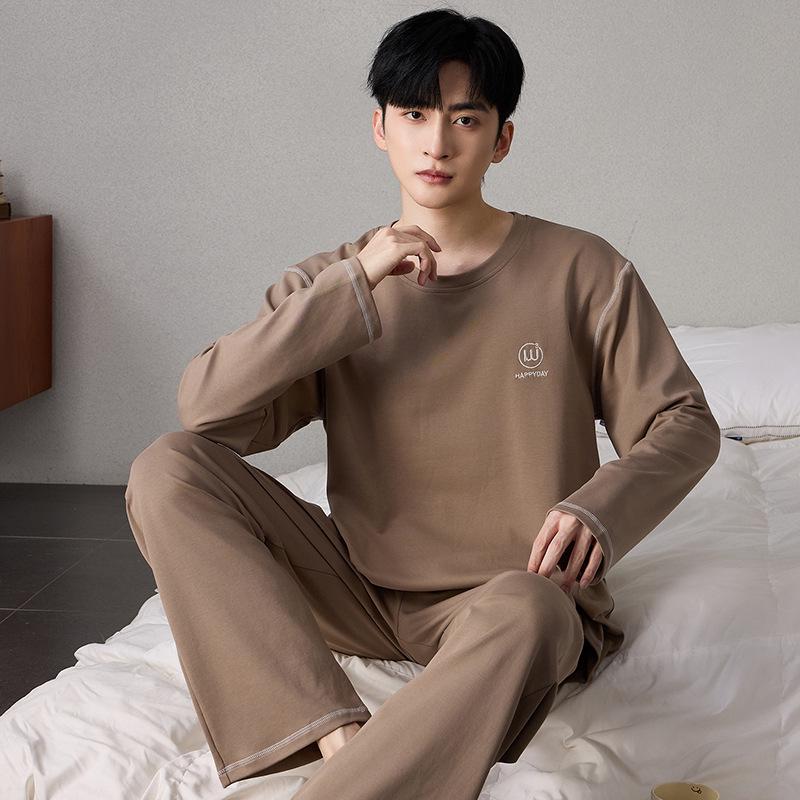 

Men s Korean Style Cotton Pajamas Set - Autumn, Long Sleeve, Casual, Loose Fit XXL (145-165 lbs)
