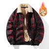 Flip Over Collar with Added Velvet, Thickened Checkered Pattern, Sports and Leisure Outdoor Men's Jacket, Cotton Jacket