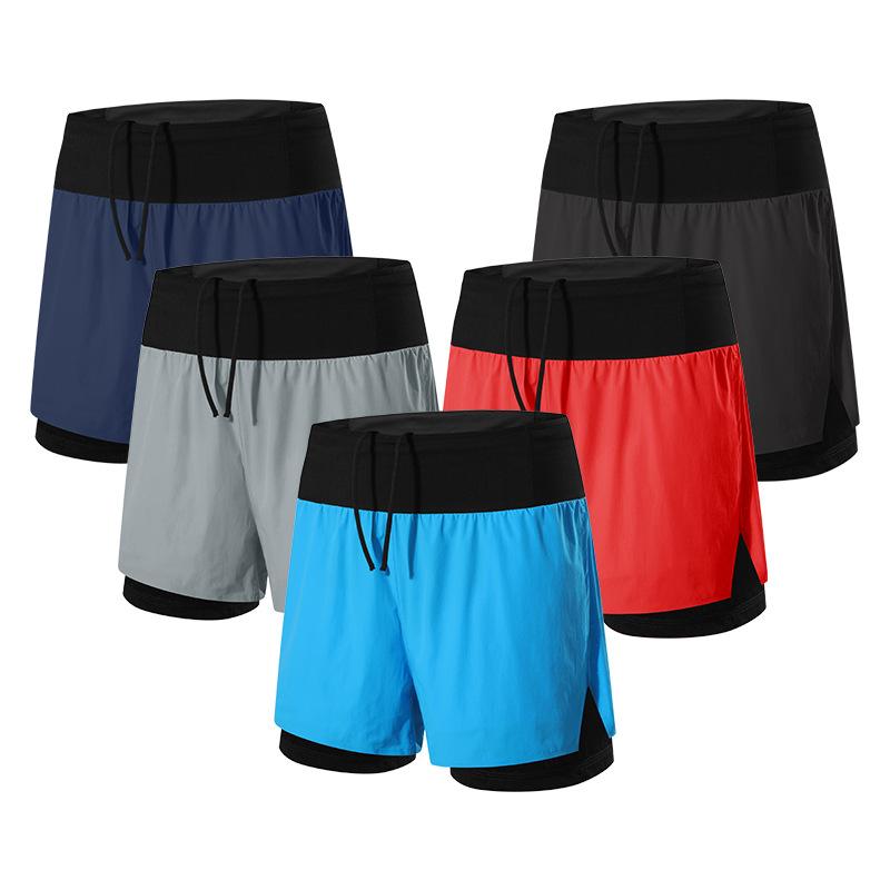 Men's Trail Speed Shorts Summer Quick-dry Lined Anti-exposure Double-layer Outdoor Marathon Running Short Pants with Pockets