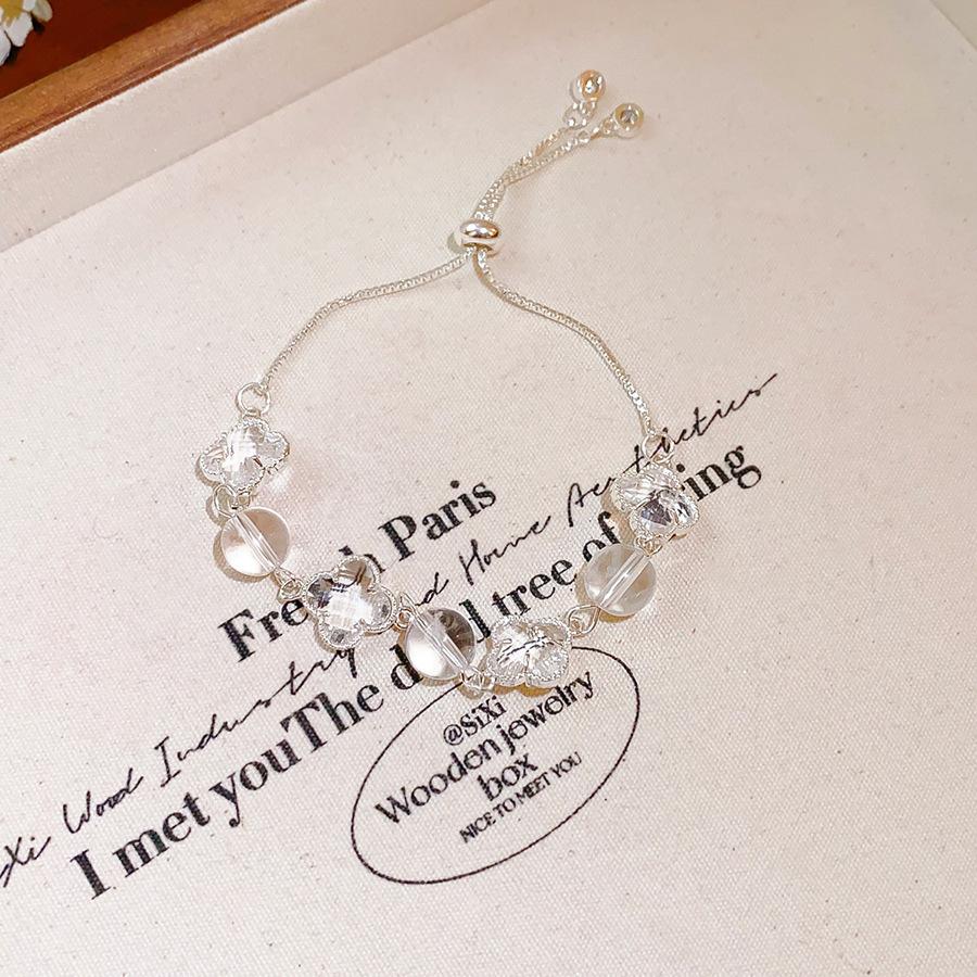 White Crystal Pink Crystal Clover Beaded Bracelet Bracelet Sweet Simple Versatile Jewelry
