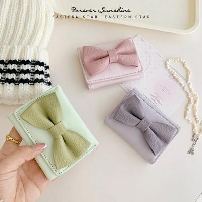 Women Wallet Foldable Portable Ladies Short Coin Purses Cute Bow Clutch Bag PU Leather Girls Gift Female Card Holder Purse