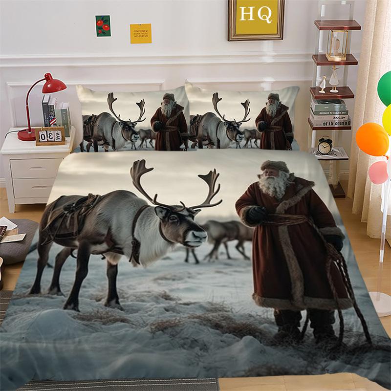 Christmas Snow Scene 3D Printed Polyester Pillowcase Quilt Cover Two Or Three Piece Set
