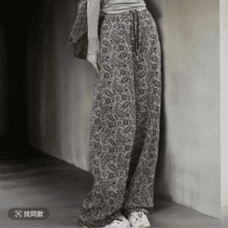 Printed wide-leg pants children's spring and summer thin loose and thin drape large size small casual straight sweatpants