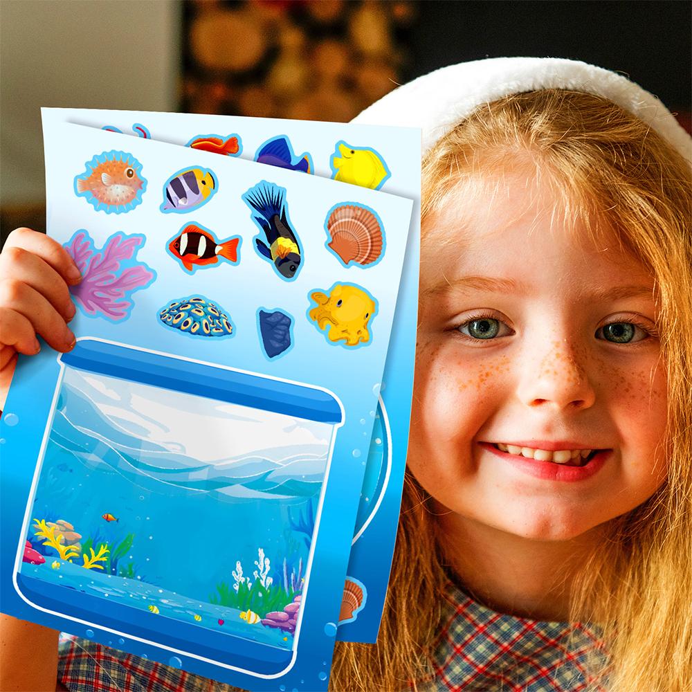 6/12sheets Funny Cartoon Fish Tank Puzzle Stickers Children's DIY Notebook Laptop Cute Decoration Decal Make Your Own Jigsaw Toy