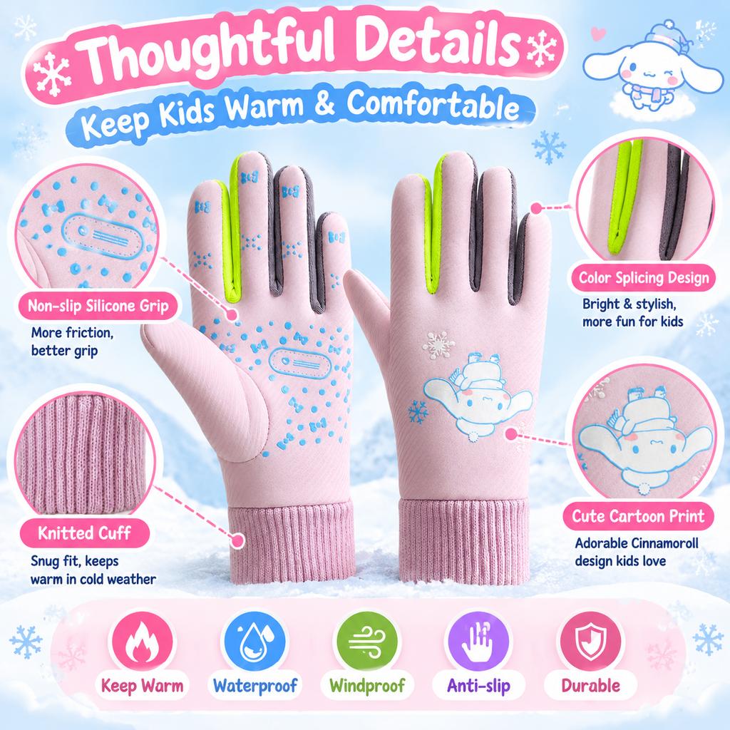 Kids Thermal Gloves Windproof Waterproof for Skiing Cycling