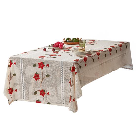 Christmas Lace Tablecloth Embroidered Santa Claus Xmas Bell Table Cloth Festive Dining Table Cover for Holiday Home Dinner Party Decor