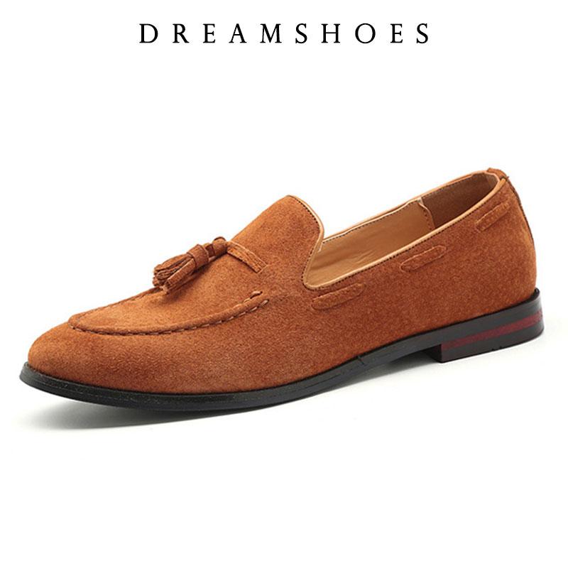 Top Quality Tassel Loafers Frosted Leather Mens Slip on Footwear Male Comfortable Driving Shoes All-match Male Antiskid Flats
