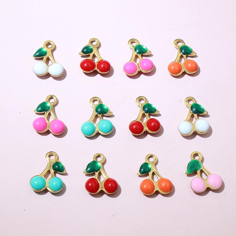 20pcs 10x7mm Stainless Steel Enamel Cherry Cherries Charms Pendant Stainless Steel DIY Jewelry Making Accessories Findings