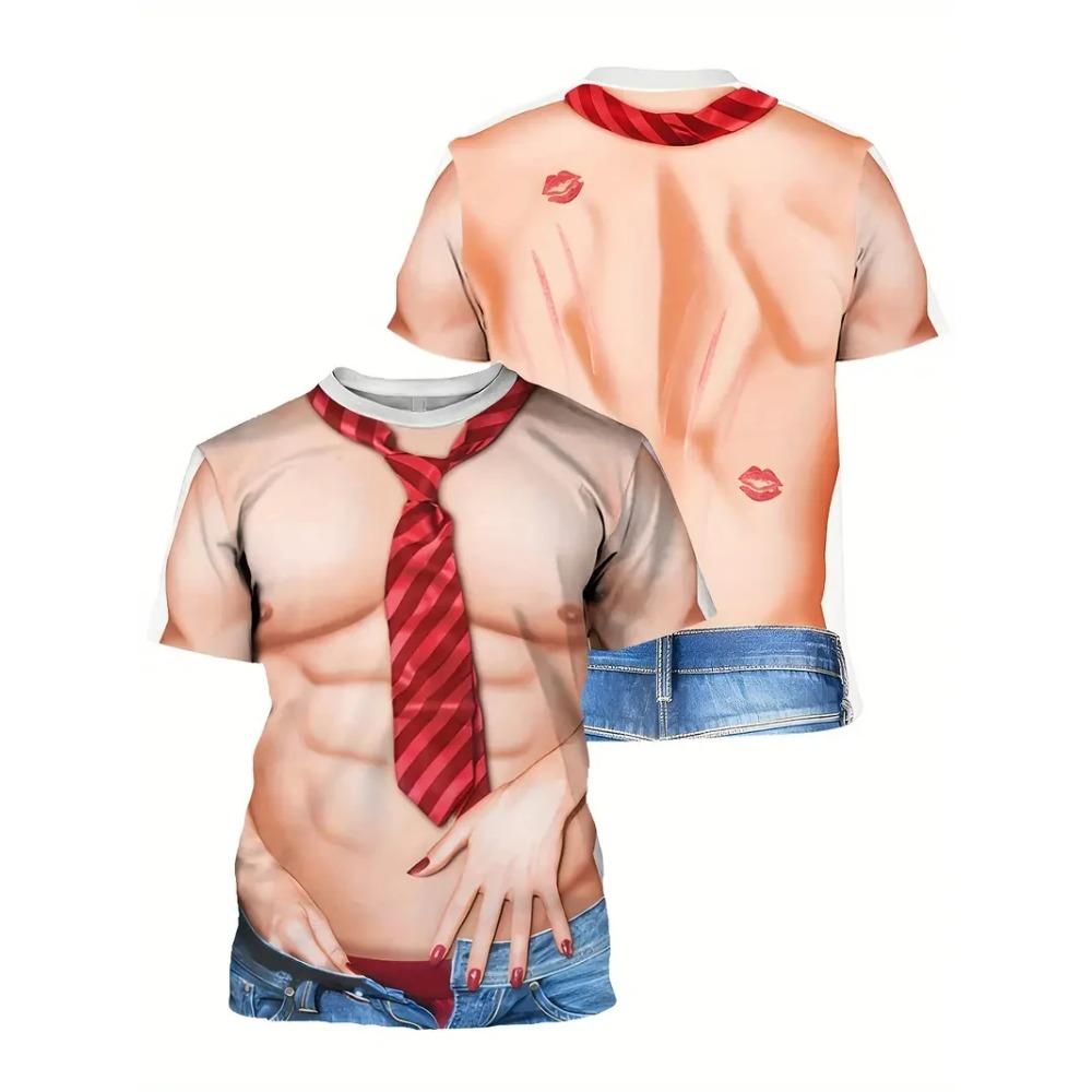 New Funny Muscle Body 3D Printed T-shirt Mens Designer Clothes Streetwear Short Sleeve Top Tees Ugly Chest Hair T Shirt Clothing
