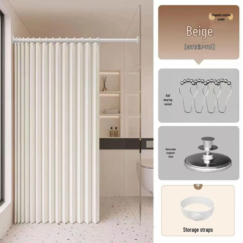 Foldable No-Drill Shower Curtain and Blackout Partition