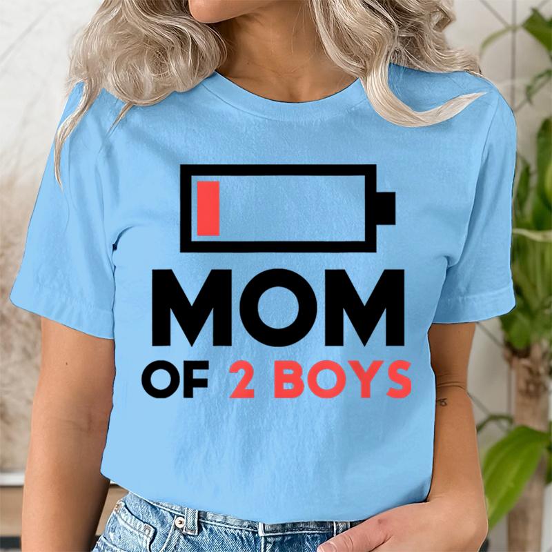 Women Clothing Graphic Mom of 2 Boys Print T Shirt Short Sleeve Ladies Mama Print Clothes Lady Tees Tops Female Womens T Shirt