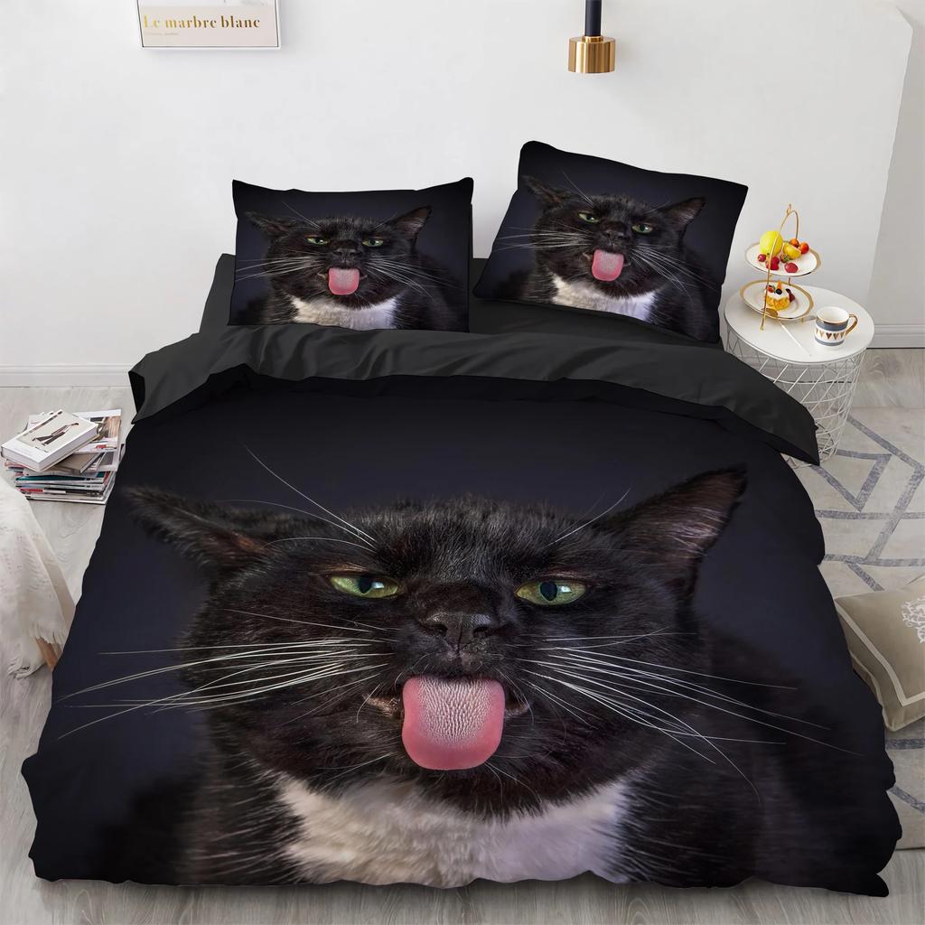 Watercolor Cat Duvet Cover King Queen Pet Kitty Bedding Set For Teens Adults Blue British Shorthair 2/3Pcs Polyester Quilt Cover