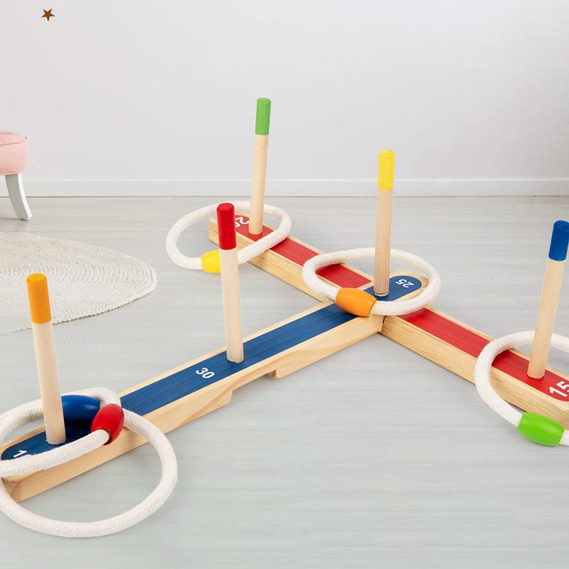 Classic Indoor/Outdoor Wooden Ring Toss Game for Kids & Parents