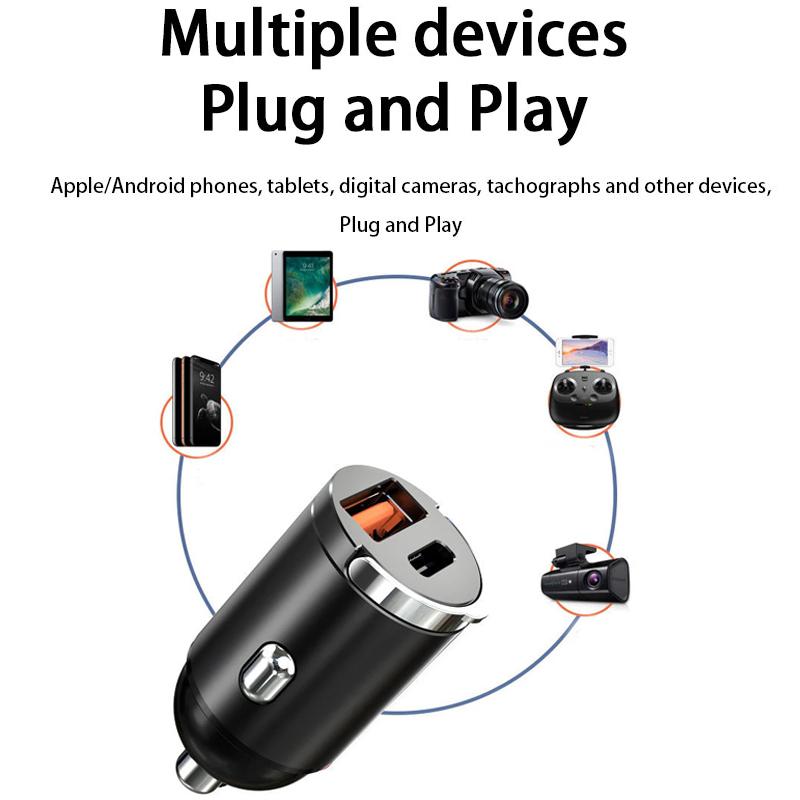 200W USB Car Mini Charger Quick Charge QC 4.0 USB PD Cigarette Lighter Adapter 100W Hidden Phone Charger 12-24V