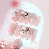 24Pcs Pink French Leopard Hello Kitty False Nails 3D Y2k Star Heart Kitty Cat Rhinestones Press On Nails Cute Cartoon Fake Nails
