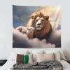 Divine Lion And Lamb Tapestry, Majestic Lion And Gentle Lamb In Peaceful Cloudy Sky With Warm Sunlight Wall Art For Aesthetic