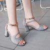 Spring Summer Sexy Fish Mouth Hollow Roman Sandals Thick with Word with Beaded High Heels Female Summer Sexy Female Sandals