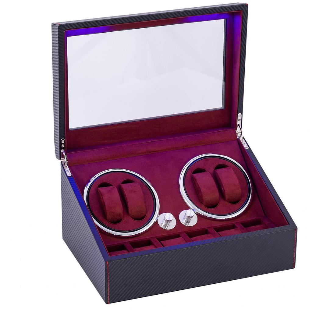 Electric Watch Winder with LED Light - 4+6 Storage Box